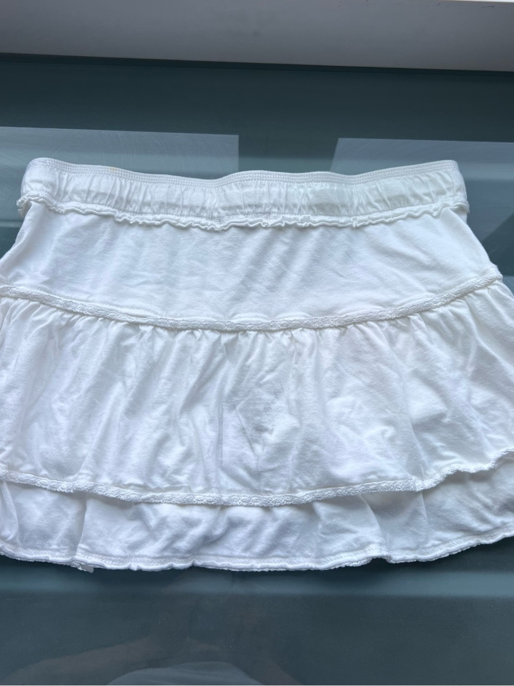 White Tiered Ruffle Mini Skirt with Drawstring - Picture 2 of 7